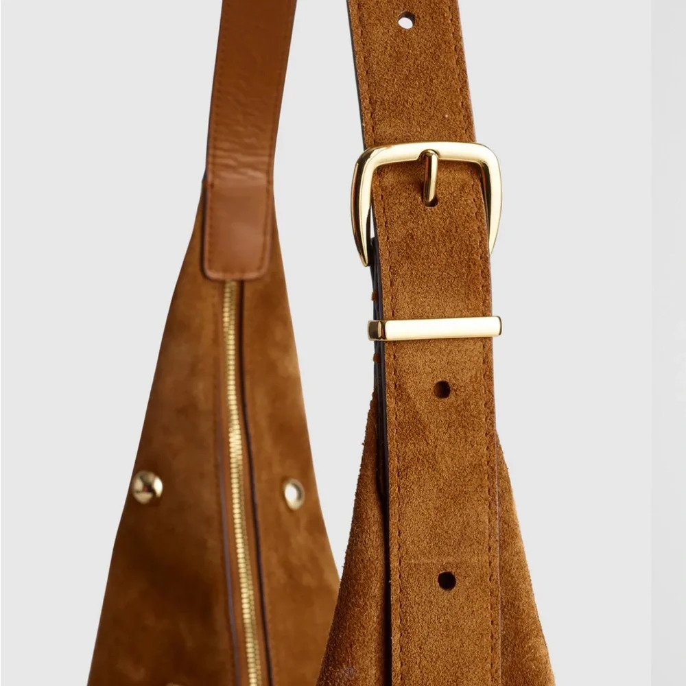 NWT MADEWELL ESSENTIAL CURVE SUEDE SHOULDER/CROSSBODY BAG. Dried acorn - Picture 6 of 9